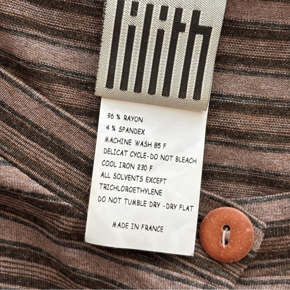 Lilith Striped Knit Top Medium Button Front Brown Lagenlook - Picture 5 of 7